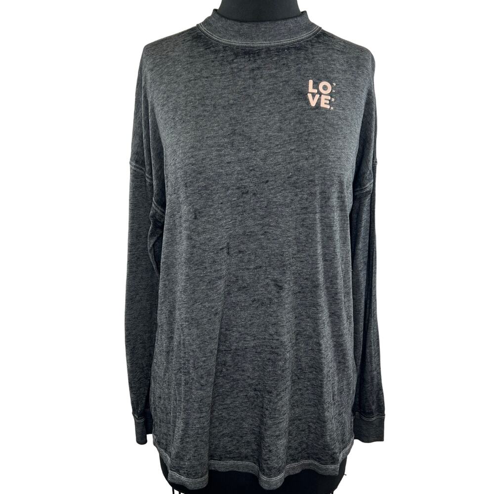 PINK Victoria's Secret Gray LOVE Mock Neck Cotton Blend Long Sleeve Top Size XS